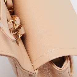 Pre Owned Chanel Beige Quilted Caviar Leather Medium Classic Double Flap Bag