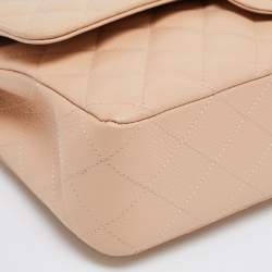 Pre Owned Chanel Beige Quilted Caviar Leather Medium Classic Double Flap Bag