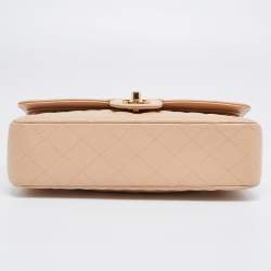 Pre Owned Chanel Beige Quilted Caviar Leather Medium Classic Double Flap Bag