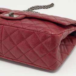 Pre Owned Chanel Red Quilted Caviar Leather 227 Reissue 2.55 Flap Bag