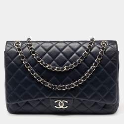 Chanel Navy Blue Quilted Caviar Leather Maxi Classic Double Flap