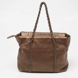 Pre Owned حقيب يد توتس شانيل مودرن جلد برونزي بسلسلة متوسطة