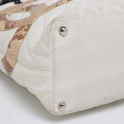 مملوكة مسبقًا Chanel White/Black Quilted Leather and Python Embossed Small Ligne Cambon Tote