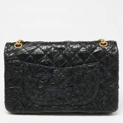 Pre Owned Chanel Black Textured Leather Reissue 2.55 Classic 226 Flap Bag
