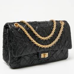 Pre Owned Chanel Black Textured Leather Reissue 2.55 Classic 226 Flap Bag