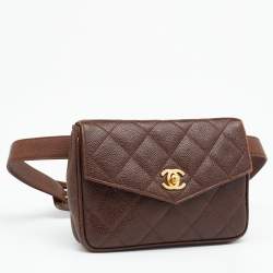 Pre Owned Chanel Brown Quilted Caviar Leather Vintage Belt Bag