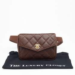 Pre Owned Chanel Brown Quilted Caviar Leather Vintage Belt Bag