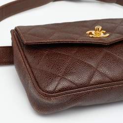 Pre Owned Chanel Brown Quilted Caviar Leather Vintage Belt Bag