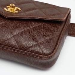Pre Owned Chanel Brown Quilted Caviar Leather Vintage Belt Bag