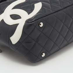 Pre Owned Chanel Black/White Quilted Leather Cambon Ligne Bowler Bag