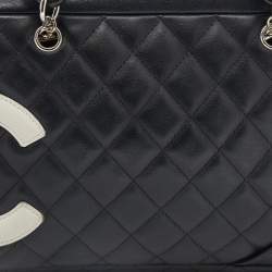 Pre Owned Chanel Black/White Quilted Leather Cambon Ligne Bowler Bag