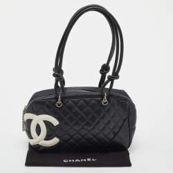 Pre Owned Chanel Black/White Quilted Leather Cambon Ligne Bowler Bag
