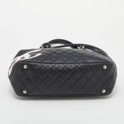 Pre Owned Chanel Black/White Quilted Leather Cambon Ligne Bowler Bag
