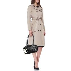 Pre Owned Chanel Black/White Quilted Leather Cambon Ligne Bowler Bag