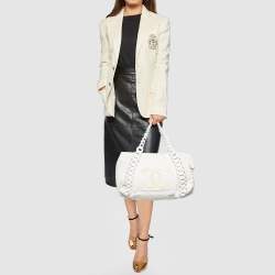 Chanel White Calfskin Leather Rhodoid Modern Chain Tote Bag