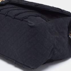 مملوكة مسبقًا Chanel Black Chevron Canvas XXL Patchwork Flap Bag