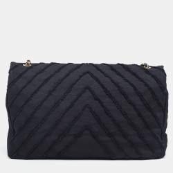 مملوكة مسبقًا Chanel Black Chevron Canvas XXL Patchwork Flap Bag