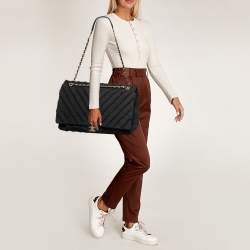 مملوكة مسبقًا Chanel Black Chevron Canvas XXL Patchwork Flap Bag