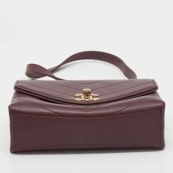 Pre Owned Chanel Burgundy Chevron Leather Chain Waist Bag