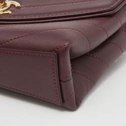 Pre Owned Chanel Burgundy Chevron Leather Chain Waist Bag