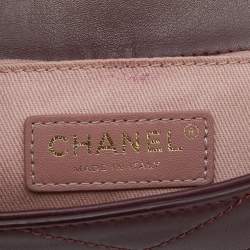 Pre Owned Chanel Burgundy Chevron Leather Chain Waist Bag