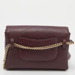 Pre Owned Chanel Burgundy Chevron Leather Chain Waist Bag