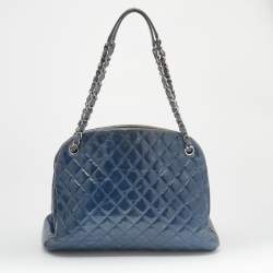 Pre Owned Chanel Blue Quilted Crackled Leather Large Just Mademoiselle Bowling Bag