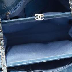 Pre Owned Chanel Blue Quilted Crackled Leather Large Just Mademoiselle Bowling Bag