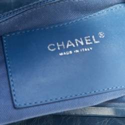 Pre Owned Chanel Blue Quilted Crackled Leather Large Just Mademoiselle Bowling Bag
