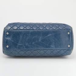 Pre Owned Chanel Blue Quilted Crackled Leather Large Just Mademoiselle Bowling Bag