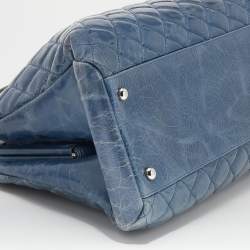 Pre Owned Chanel Blue Quilted Crackled Leather Large Just Mademoiselle Bowling Bag
