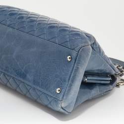 Pre Owned Chanel Blue Quilted Crackled Leather Large Just Mademoiselle Bowling Bag
