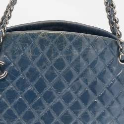 Pre Owned Chanel Blue Quilted Crackled Leather Large Just Mademoiselle Bowling Bag