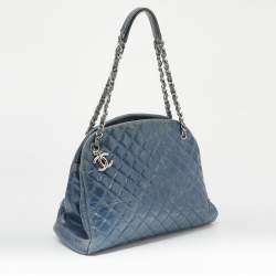 Pre Owned Chanel Blue Quilted Crackled Leather Large Just Mademoiselle Bowling Bag