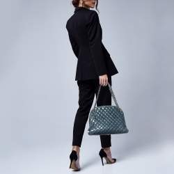 Pre Owned Chanel Blue Quilted Crackled Leather Large Just Mademoiselle Bowling Bag