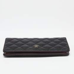 Chanel Black Quilted Caviar Leather Yen Continental Wallet