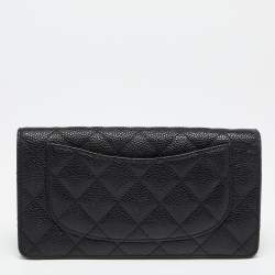 Chanel Black Quilted Caviar Leather Yen Continental Wallet