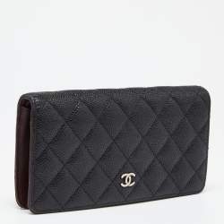 Chanel Black Quilted Caviar Leather Yen Continental Wallet