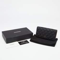 Chanel Black Quilted Caviar Leather Yen Continental Wallet
