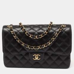 مملوكة مسبقًا حقيبة شانيل جلد كافيار أسود مبطن بقلاب كلاسيك  مزدوج كبيرة