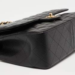 مملوكة مسبقًا حقيبة شانيل جلد كافيار أسود مبطن بقلاب كلاسيك  مزدوج كبيرة