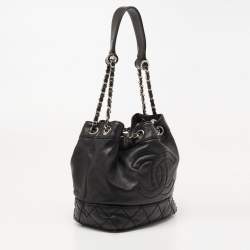 Pre Owned Chanel Black Leather Drawstring Hobo