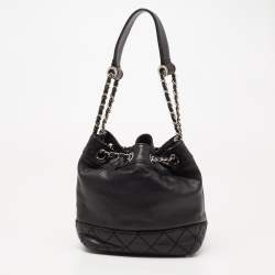 Pre Owned Chanel Black Leather Drawstring Hobo