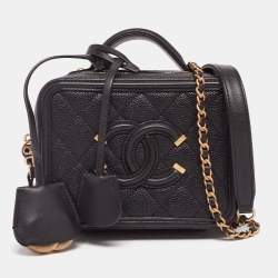 Chanel Black Quilted Caviar Leather Small CC Filigree Vanity Case Bag Chanel
