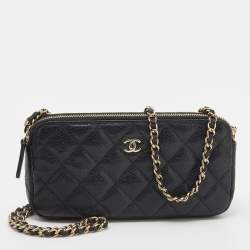 Chanel Black Quilted Caviar Leather WOC Double Zip Wallet on Chain