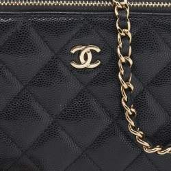 Chanel Black Quilted Caviar Leather WOC Double Zip Wallet on Chain