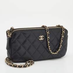 Chanel Black Quilted Caviar Leather WOC Double Zip Wallet on Chain