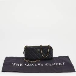 Chanel Black Quilted Caviar Leather WOC Double Zip Wallet on Chain