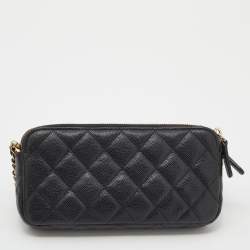Chanel Black Quilted Caviar Leather WOC Double Zip Wallet on Chain