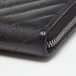 Pre Owned محفظة عملات معدنية شانيل سحاب ملتف جلد كافيار مبطن أسود